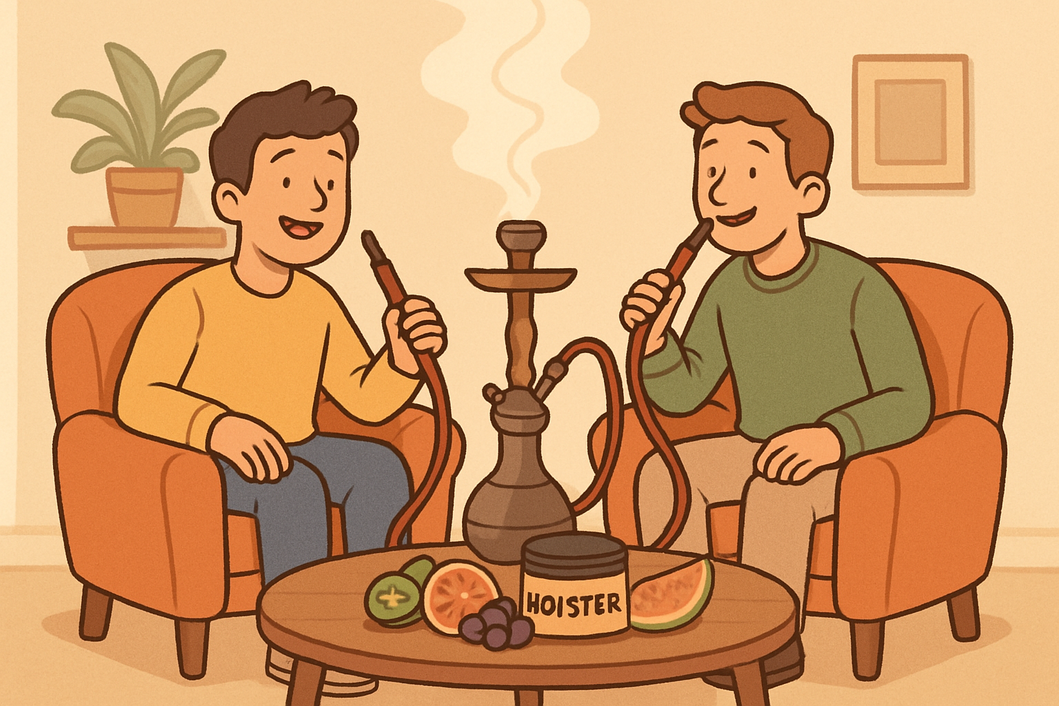 Holster Tabak – zwei Freunde rauchen gemütlich Shisha mit Holster Tabak bei Smokez