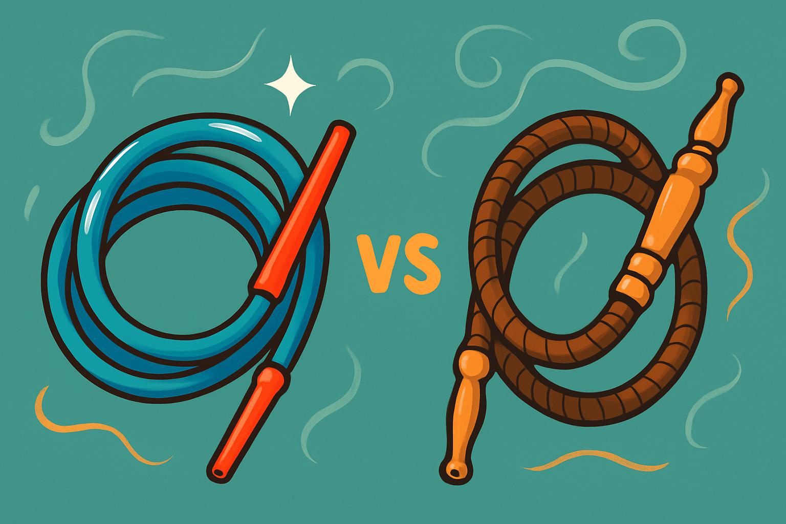 Silikonschlauch vs. Lederschlauch Vergleich - zwei Shisha-Schlaeuche nebeneinander