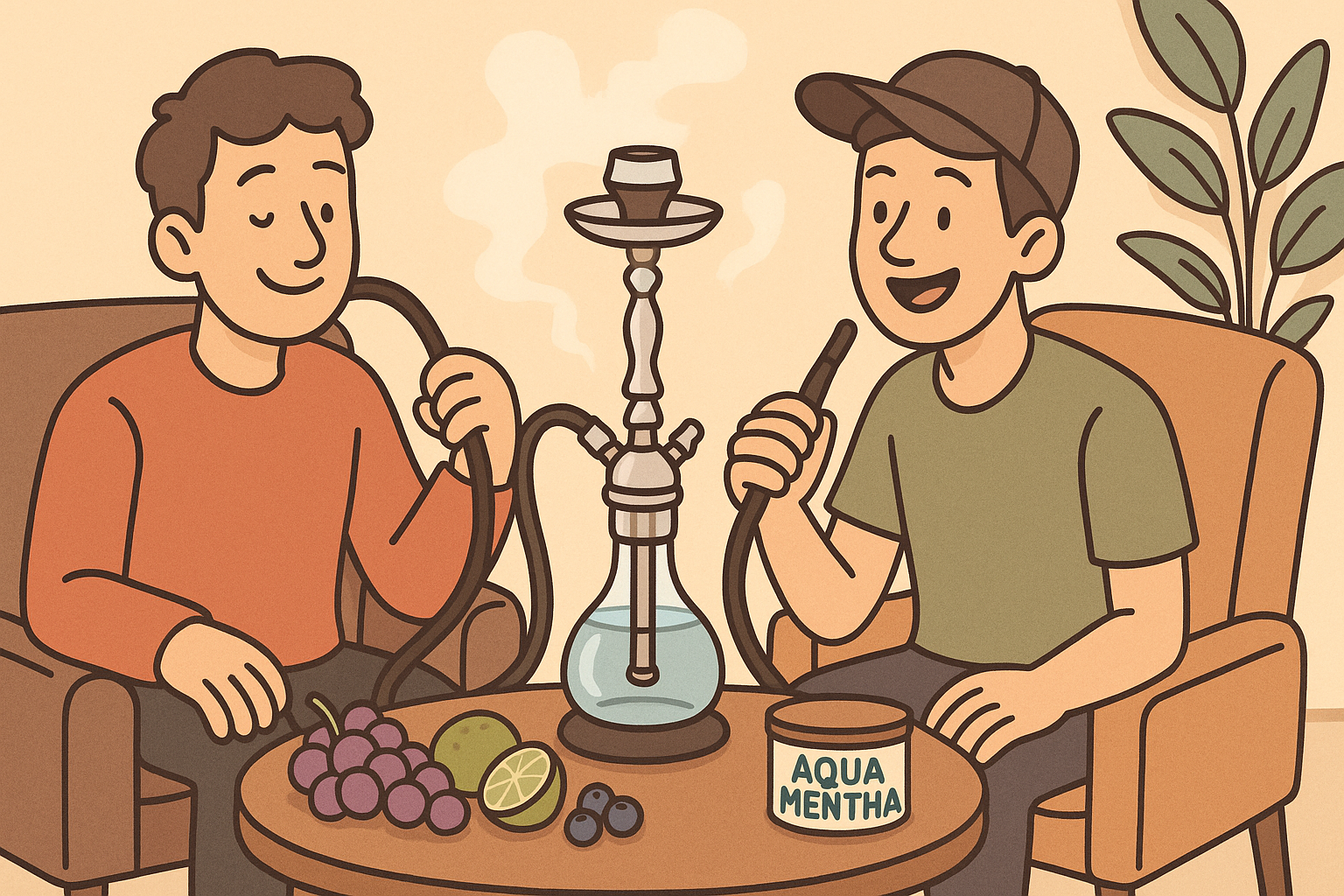 Aqua Mentha Mischungen – zwei Freunde rauchen Shisha mit Aqua Mentha Tabak bei Smokez
