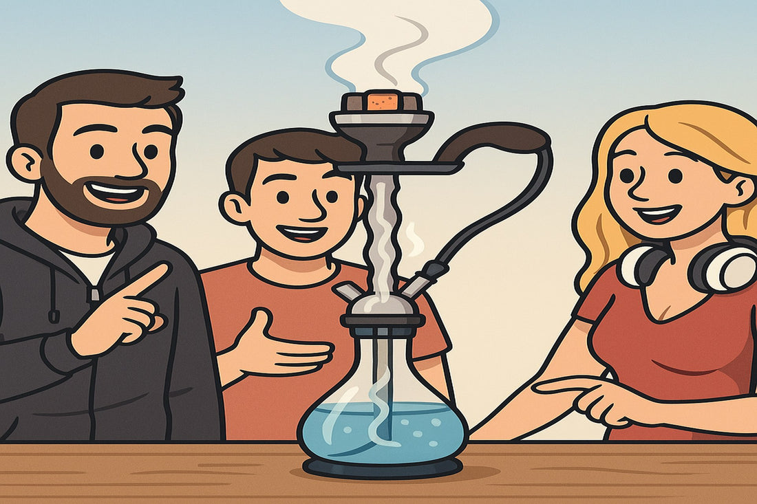 Cartoon-Illustration: Smokez-Crew erklärt wie eine moderne Shisha funktioniert