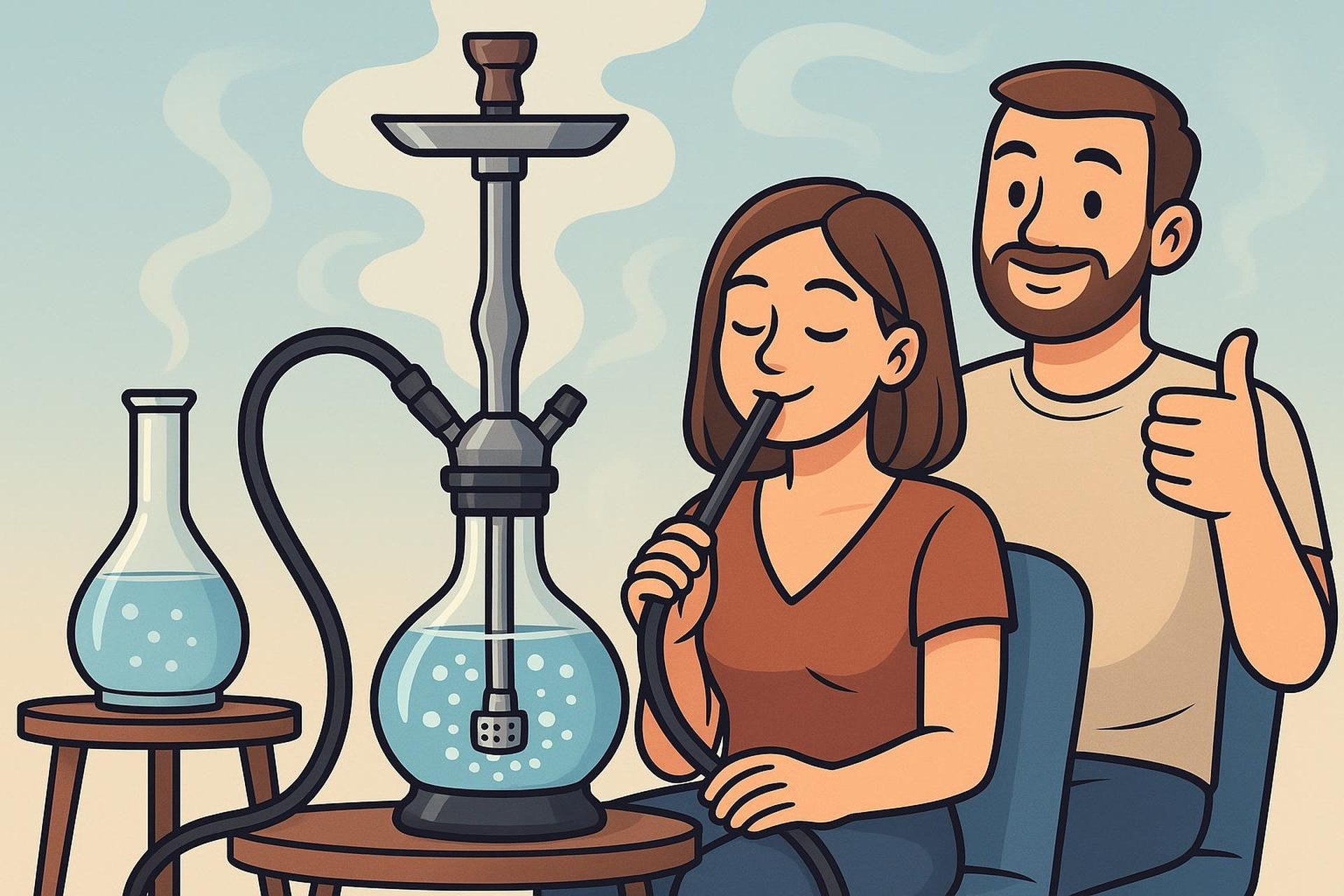 Cartoon-Illustration einer Shisha mit Diffusor und sprudelnden Bläschen im Wasser