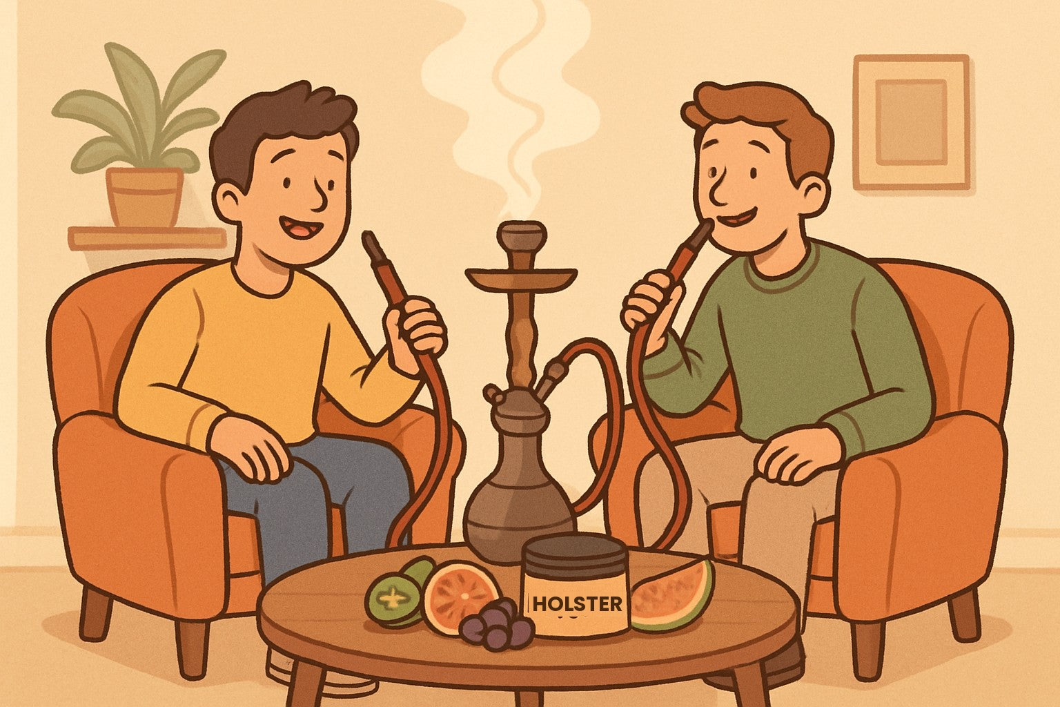 Holster Tabak – zwei Freunde rauchen gemütlich Shisha mit Holster Tabak bei Smokez