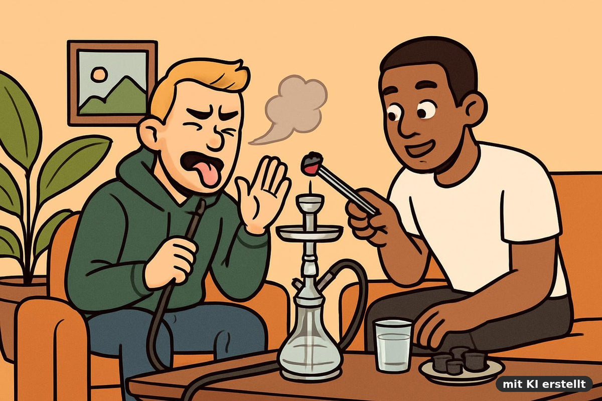 Shisha schmeckt verbrannt – Freund nimmt eine Kohle vom Shisha-Kopf, um das Hitzemanagement zu retten bei Smokez