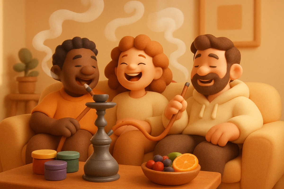 Freunde rauchen gemütlich Shisha – Vidavi Tabak bei Smokez