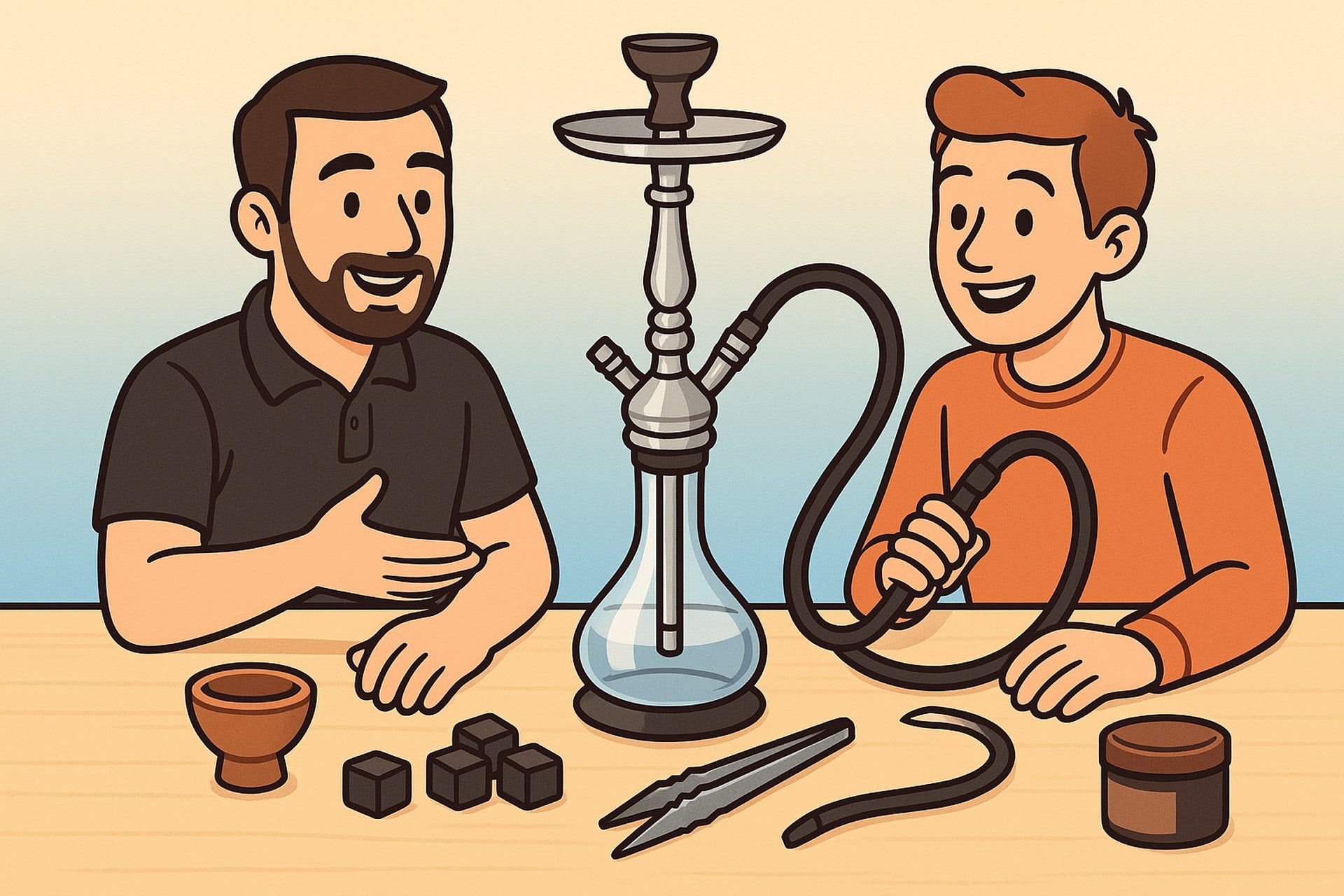 Shisha-Einsteiger-Guide – Fachhändler erklärt Anfänger Aufbau einer ersten Shisha mit Kopf, Naturkohle, Zange und Tabak
