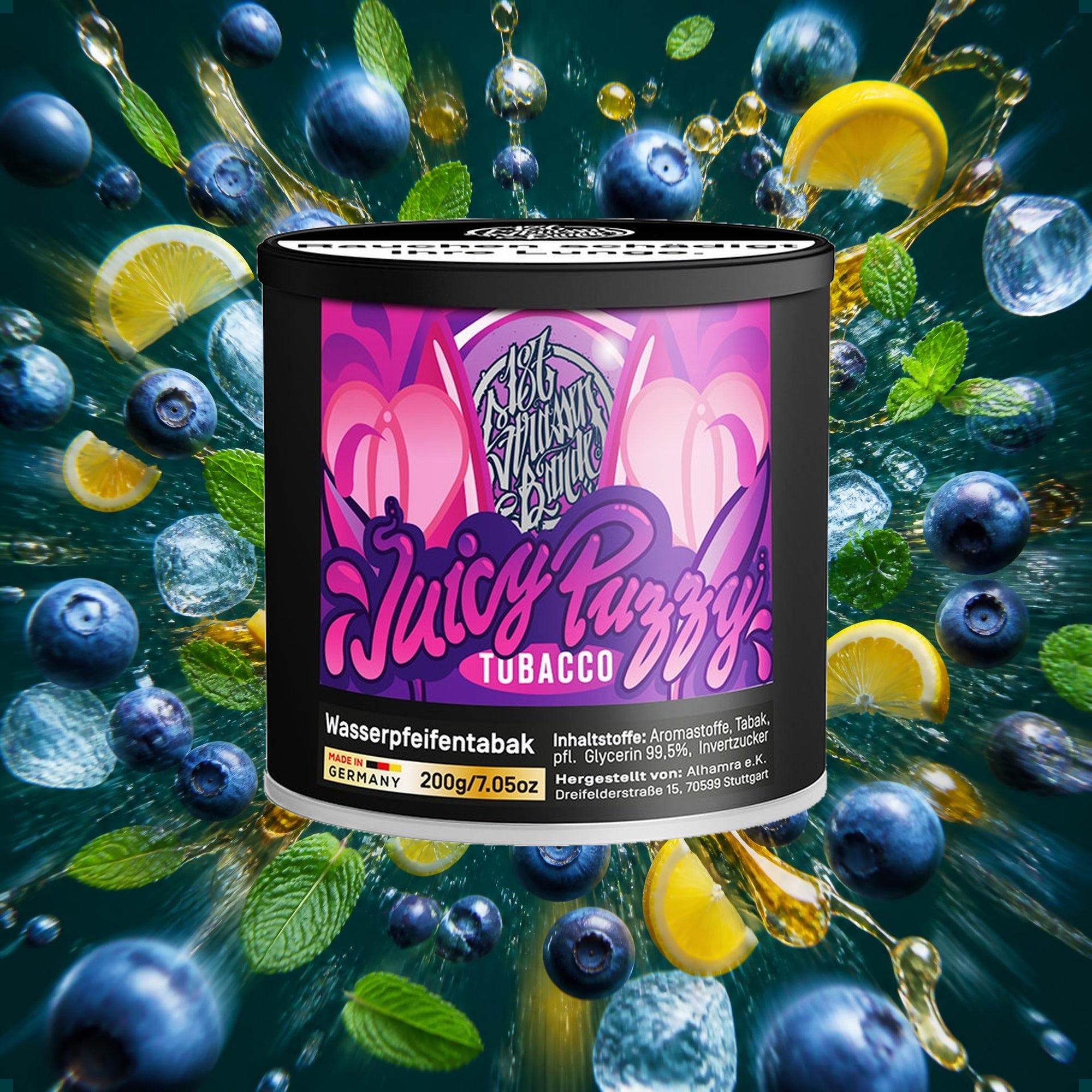 187 Strassenbande Shisha Tabak Juicy Puzzy 200g – Blaubeere, Frisch, Fruchtig, Honig, Kühl, Minze, Zitrone