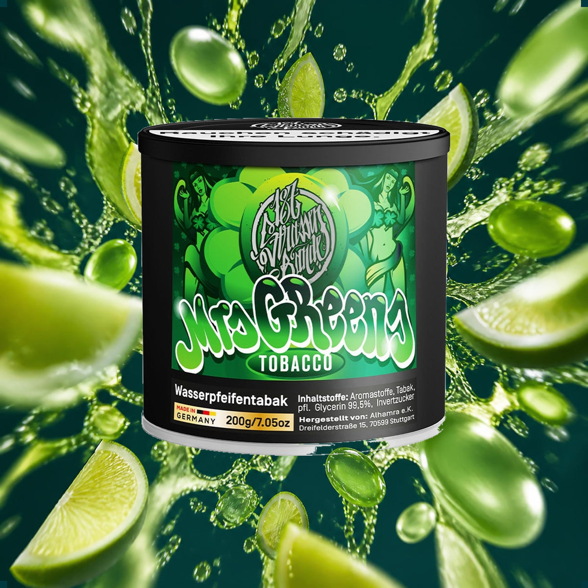 187 Strassenbande Shisha Tabak Mrs Greens 200g – Frisch, Fruchtig, Limette, Süß