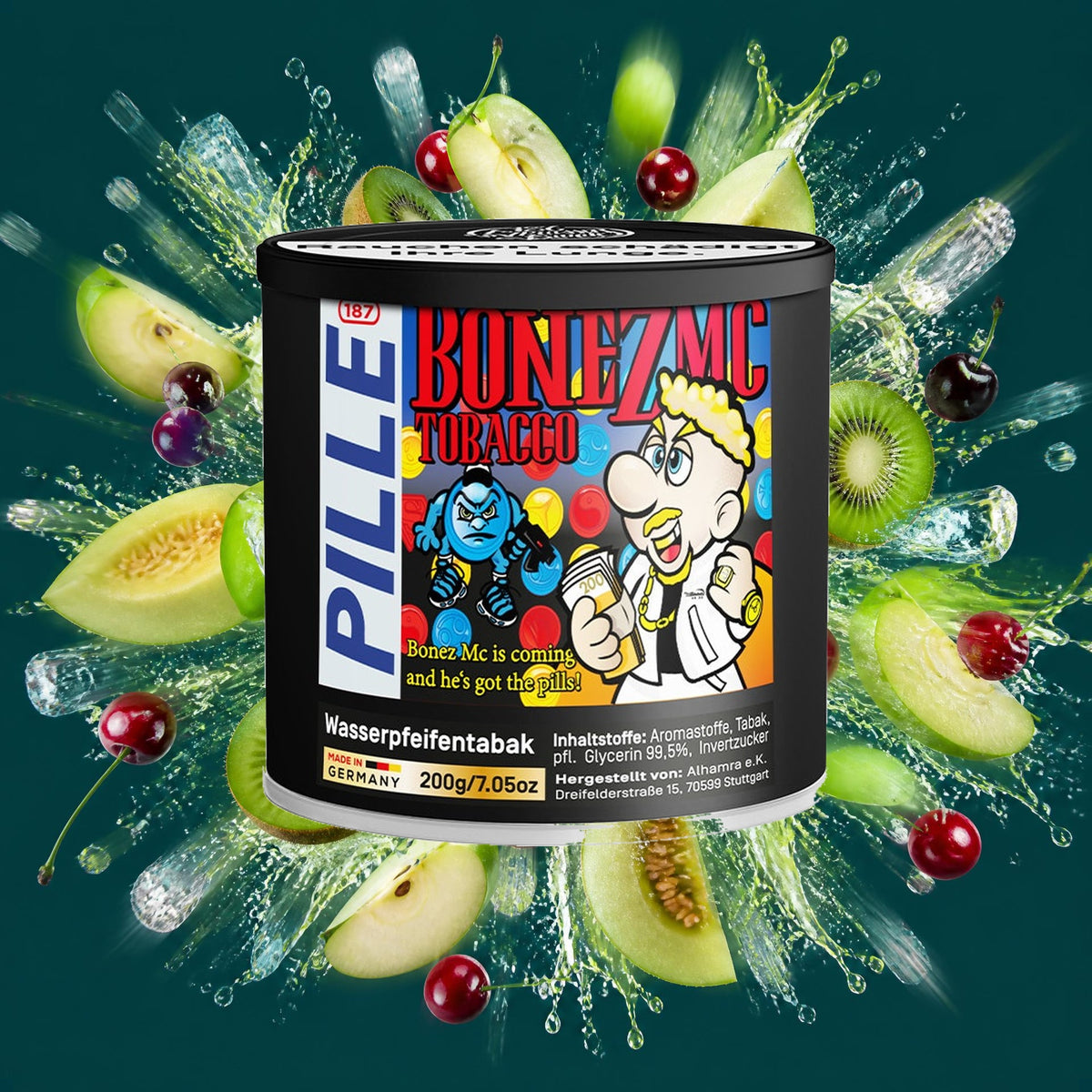 187 Tabak Pille 200g – Kiwi, Honigmelone, Apfel, Kirsche, Menthol