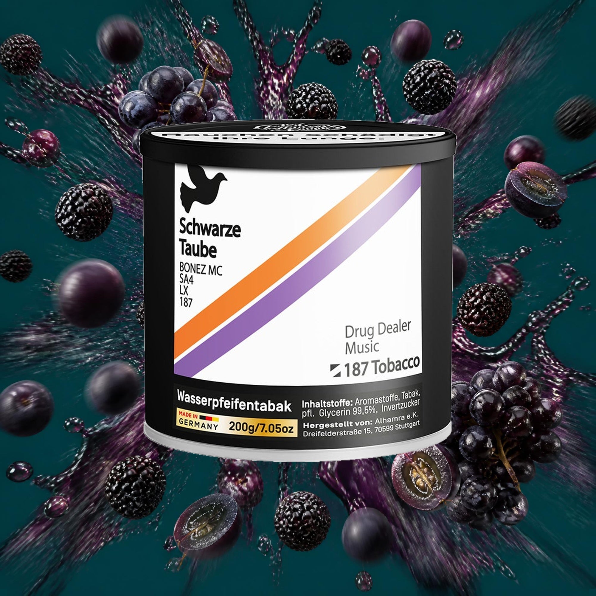 187 Strassenbande Shisha Tabak Schwarze Taube 200g – Brombeere, Fruchtig, Traube
