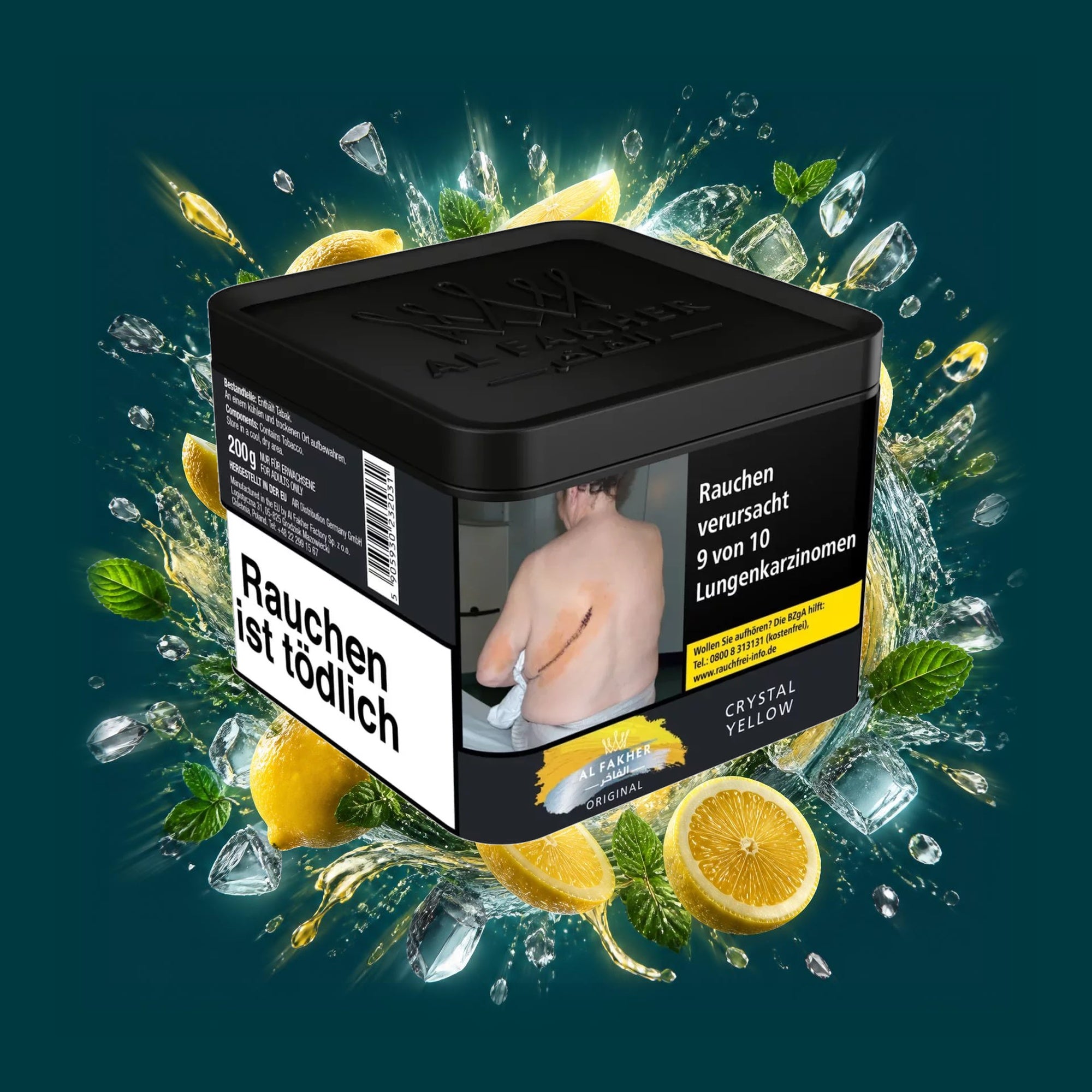 Al Fakher Shisha Tabak Crystal Yellow 200g – Zitrone, Minze, Ice