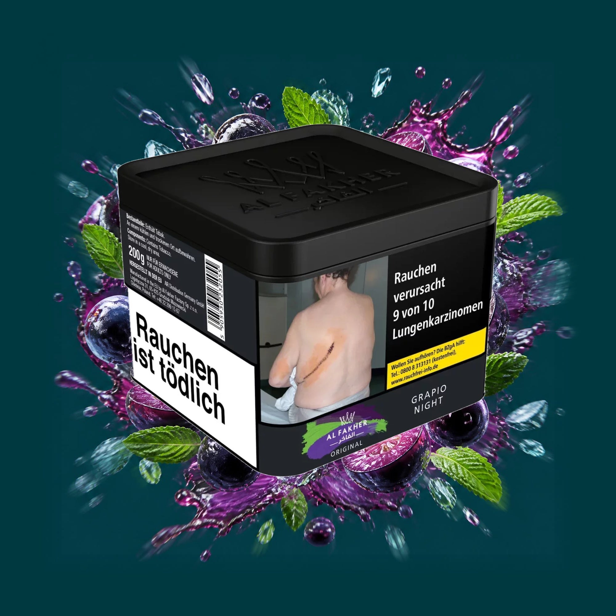 Al Fakher Shisha Tabak Grapio Night 200g – Traube, Minze