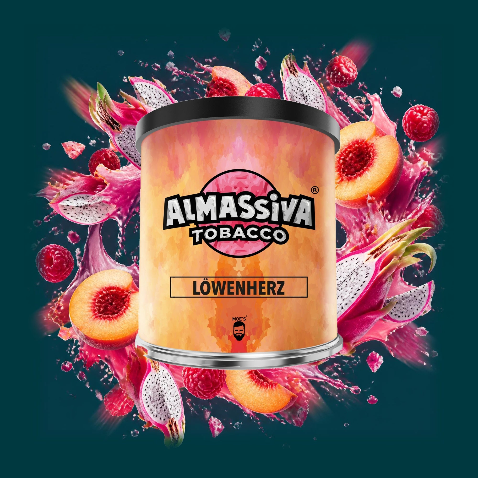 Almassiva Shisha Tabak Löwenherz 200g – Drachenfrucht, Himbeere, Pfirsich