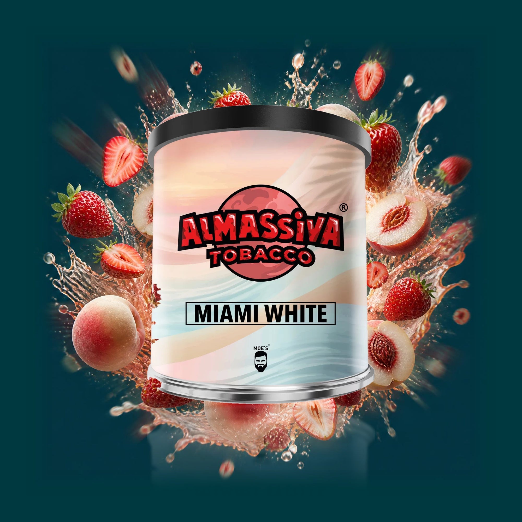 Almassiva Shisha Tabak Miami White 200g – Erdbeere und weißer Pfirsich