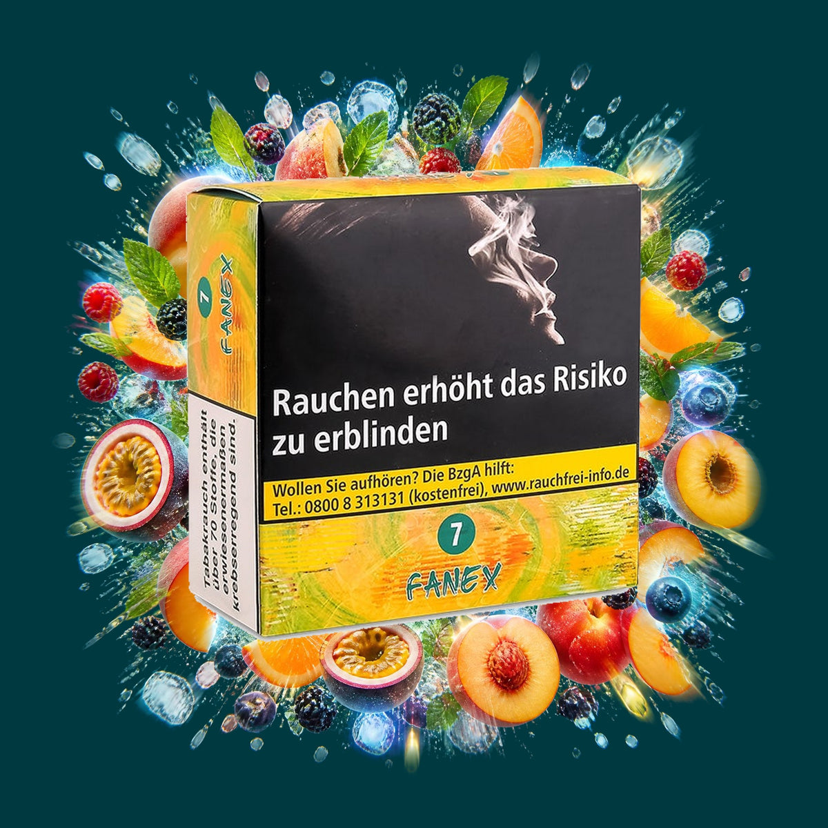 Aqua Mentha Shisha Tabak Fanex 200g – Pfirsich, Beerenmix, Maracuja, Orange, Menthol, Frisch