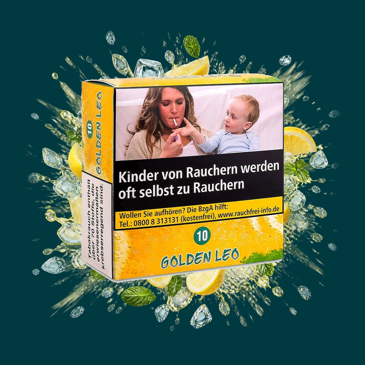 Aqua Mentha Shisha Tabak Golden Leo 200g – Zitrone, Menthol, Frisch