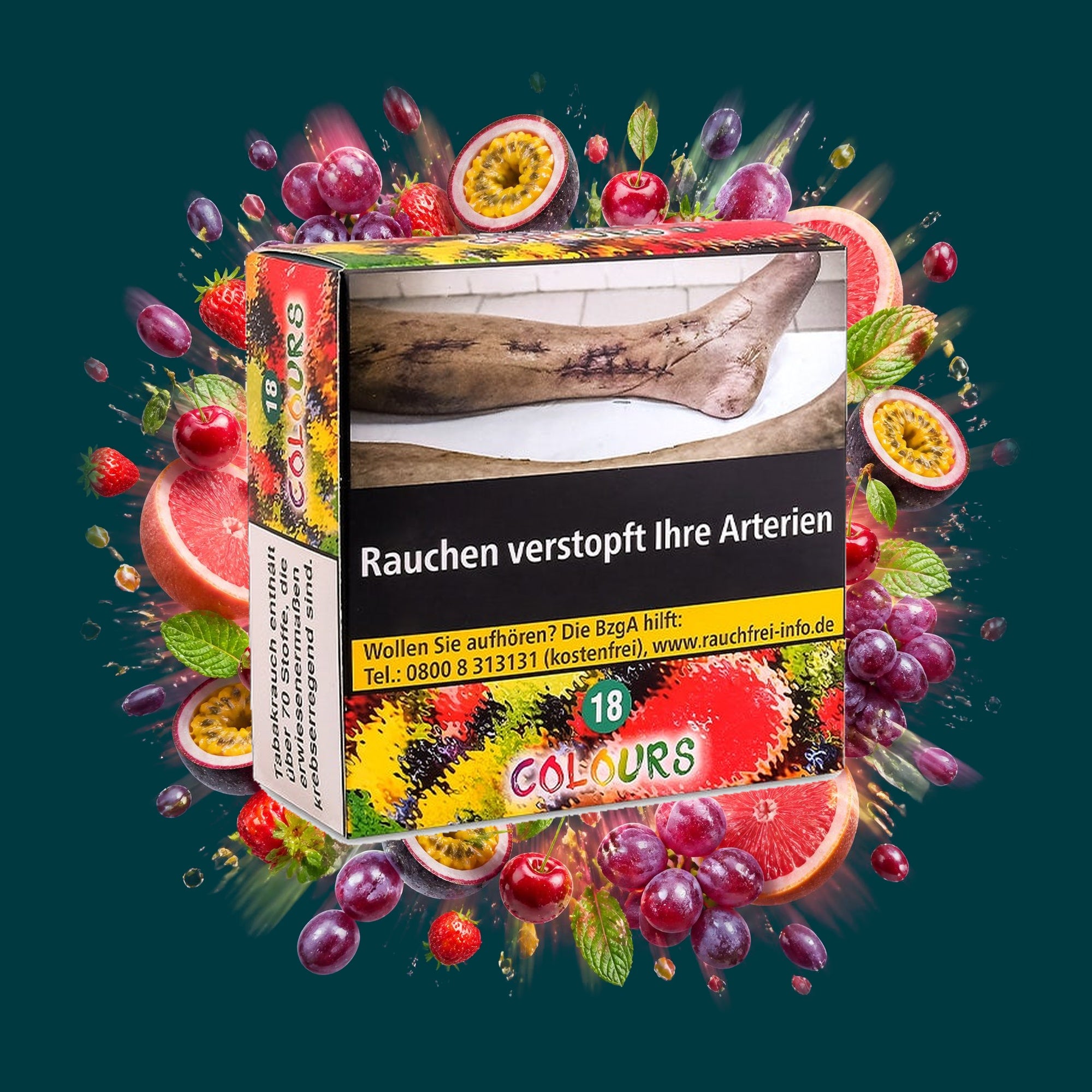 Aqua Mentha Shisha Tabak Colours 200g – Traube, Maracuja, Grapefruit, Kirsche, Erdbeer, Menthol, Frisch