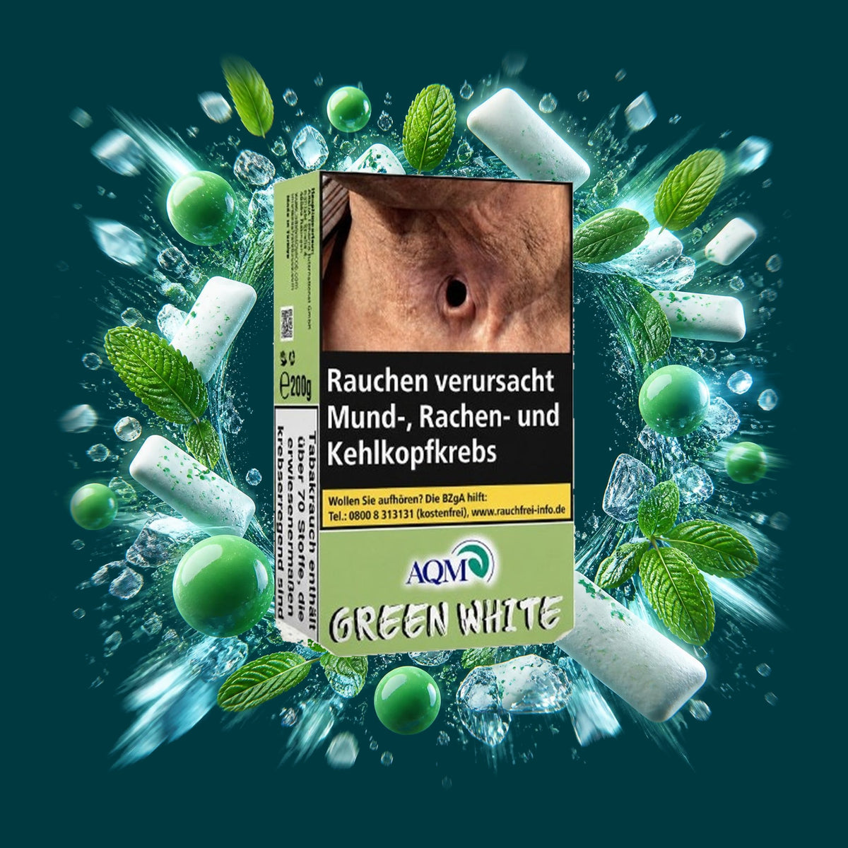 Aqua Mentha Shisha Tabak Green White 200g – Kaugummi, Minze, Menthol, Frisch