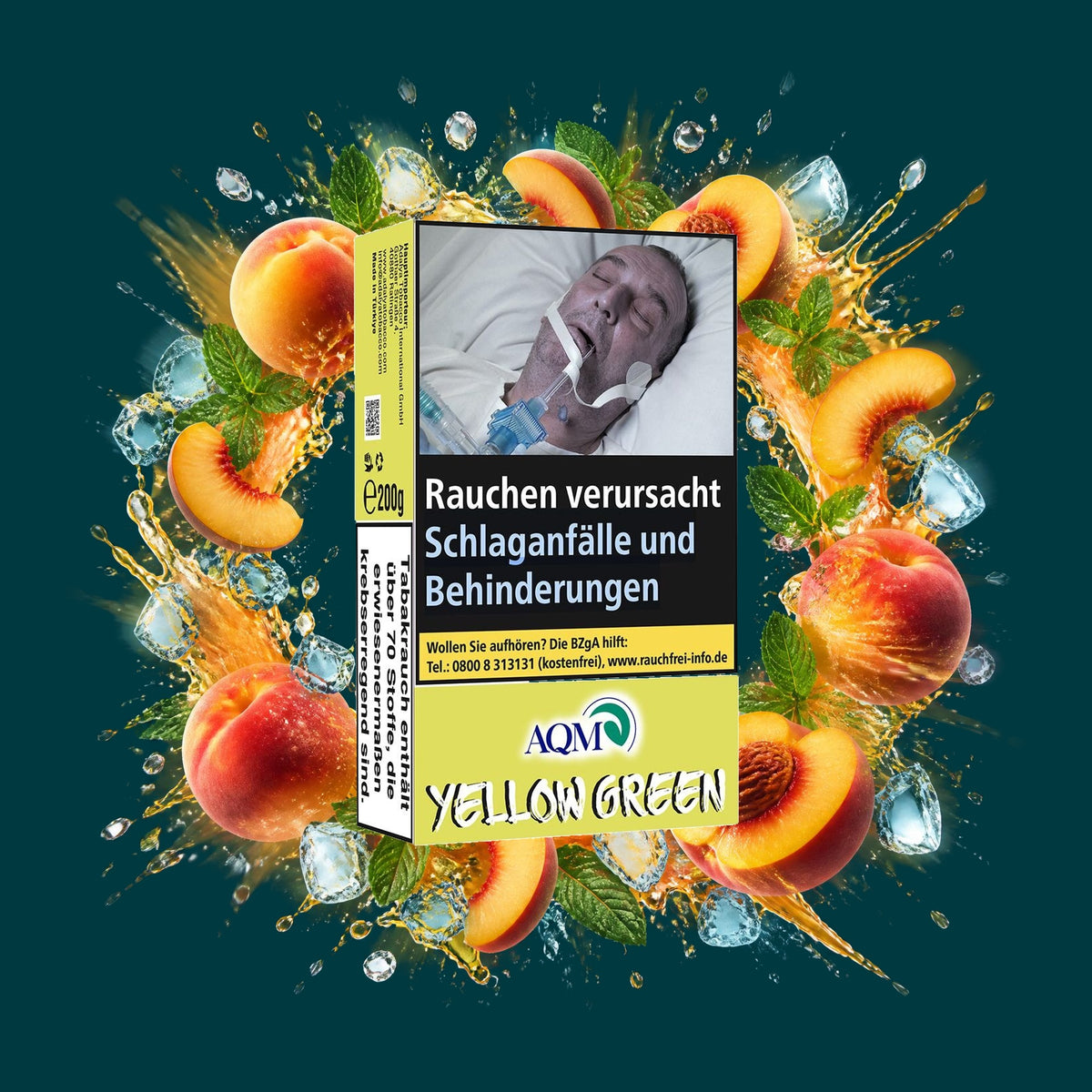 Aqua Mentha Shisha Tabak Yellow Green 200g – Pfirsich, Minze, Menthol, Frisch