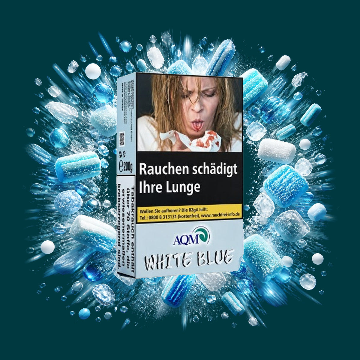 Aqua Mentha Shisha Tabak White Blue 200g – Eisbonbon, Menthol, Frisch