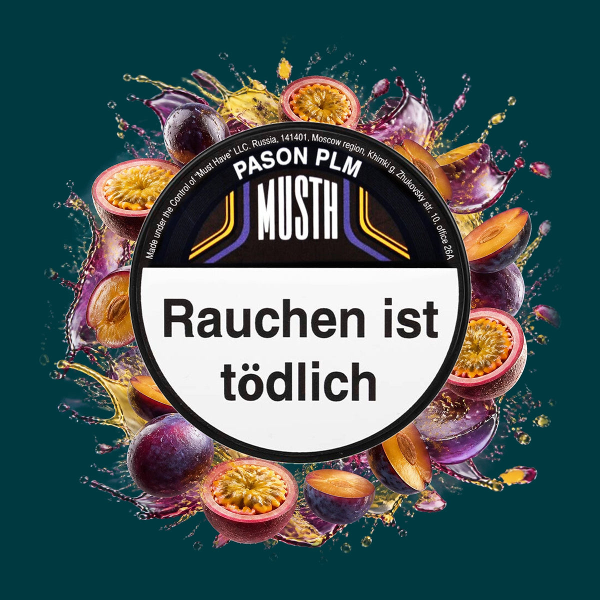 MustH Shisha Tabak Pason Plm 125g – Exotisch, Fruchtig, Maracuja, Passionsfrucht, Pflaume