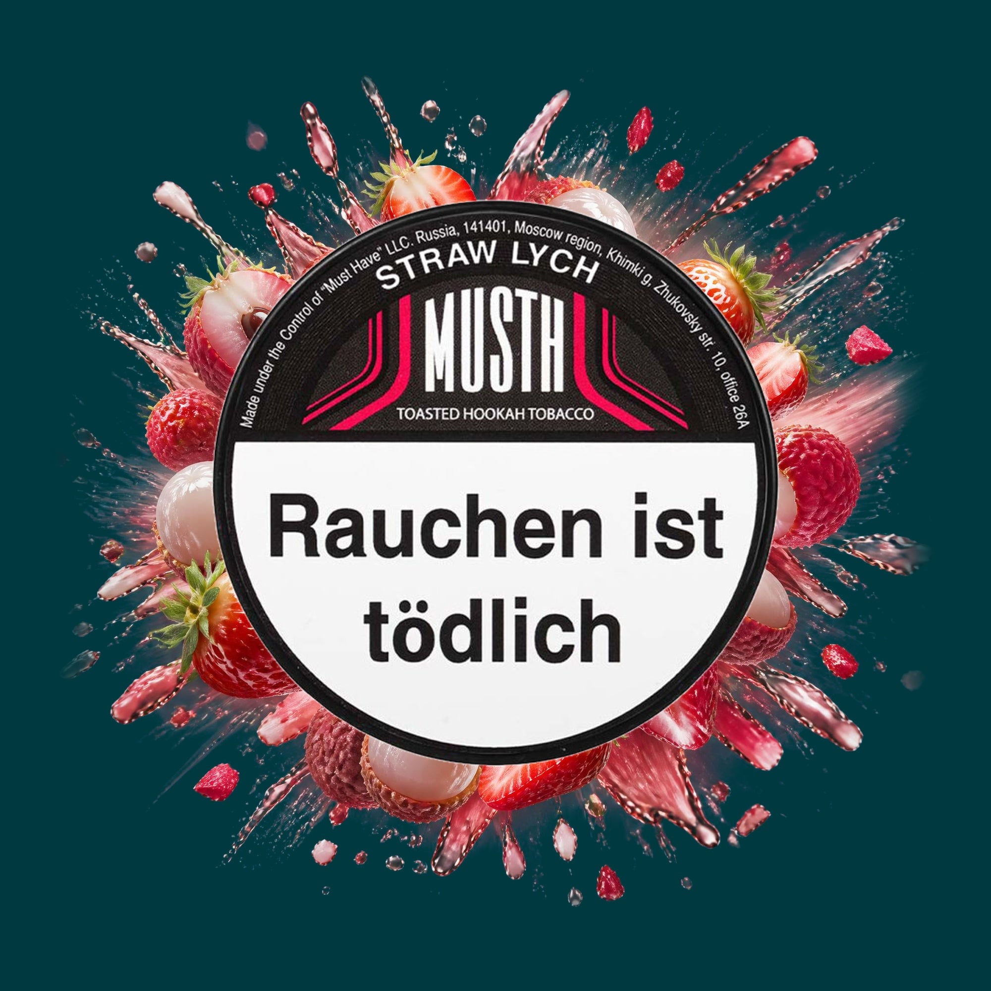 MustH Shisha Tabak Straw Lych 125g – Erdbeer, Exotisch, Fruchtig, Litschi, Süß